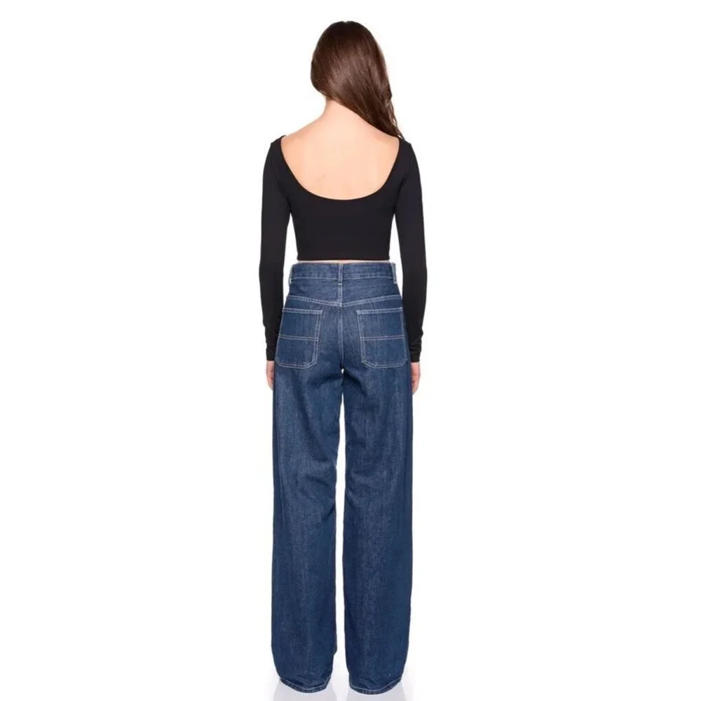 Anthropologie Black Scoop Back Crop Top Stretch Moto, Citi Small/Medium - Picture 5 of 8